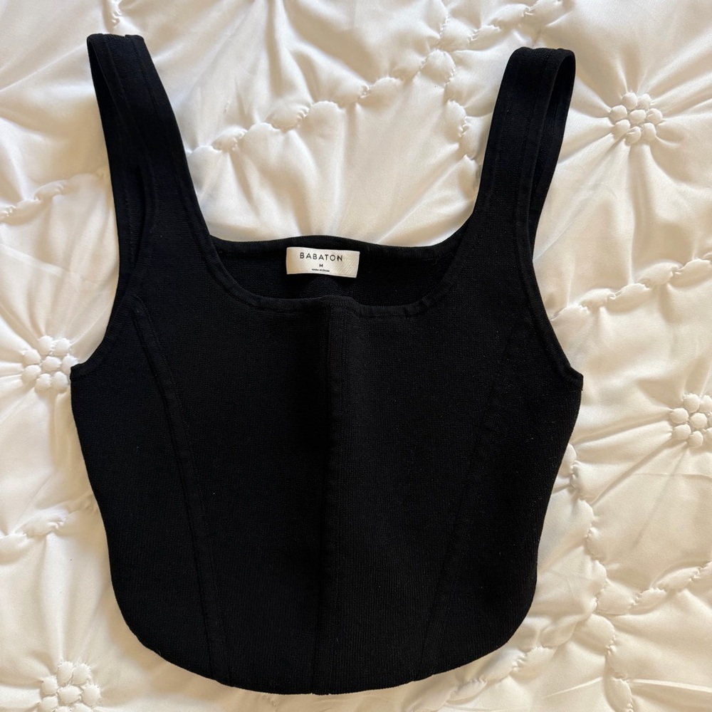 Babaton Black Square-Neck Ribbed Crop Tank